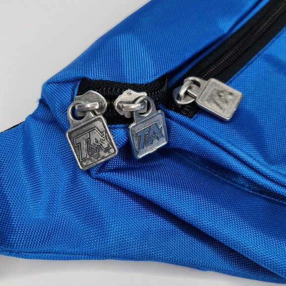 Retro 80s Blue TA Fanny Pack 3 Pocket Bum Bag Waist Wallet Crossbody - Picture 2 of 8